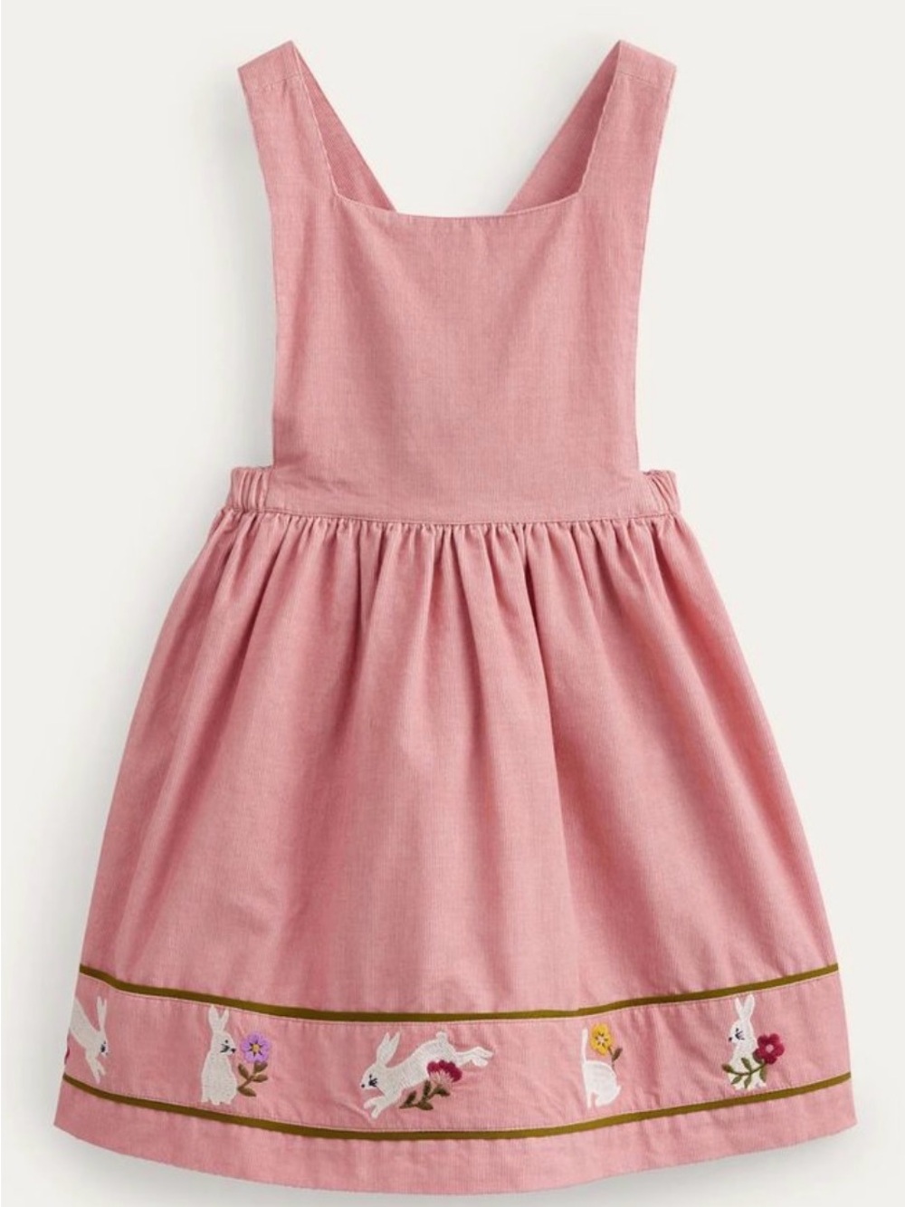 Kids Pink Pinafore Dress with Bunny Embroidery